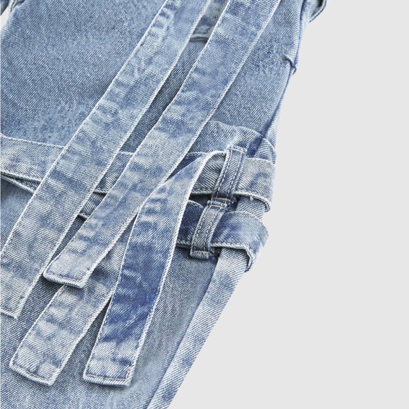 Maniere De Voir Women's Talia in Mid Blue Denim Strap Cargo Jeans Size 8 - Picture 10 of 13